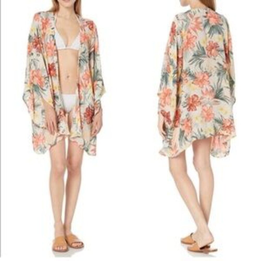 RIPCURL womens size medium M Anini Beach palm floral beach swim cover up kimono - Picture 12 of 12